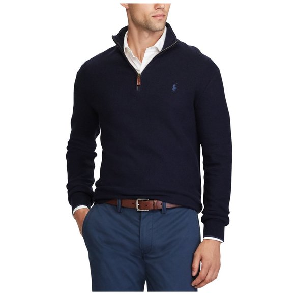 POLO RALPH LAUREN Dark Blue Pima Cotton Mesh Half Zip Pullover Sweater XXL